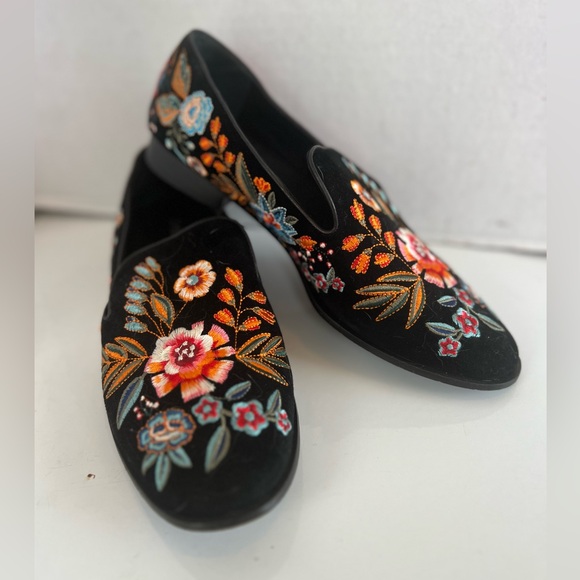 Johnny was Bianca loafers embroidered flowers suede flat shoes - Picture 2 of 11